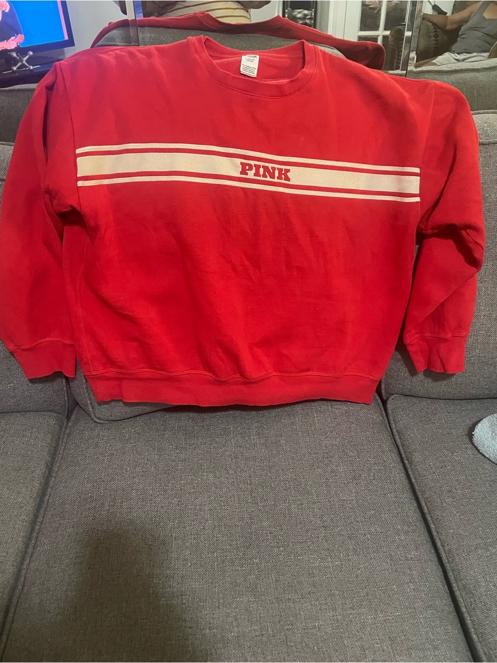 PINK Victoria's Secret Red Crewneck with White Stripe Logo